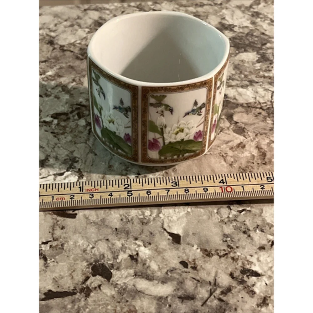 Toyo Ming Lotus Japan Porcelain Floral Bird Tea Cup Bowl 2.5